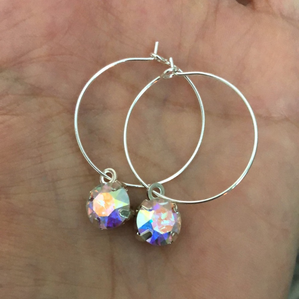 Aurora Borealis Crystal Hoop Earrings - Picture 5 of 9